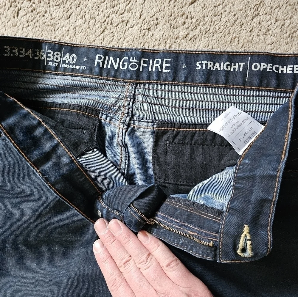 Ring of Fire Mens 38x30 Dark Wash Jeans Straight Fit Classic Retro Casual Denim